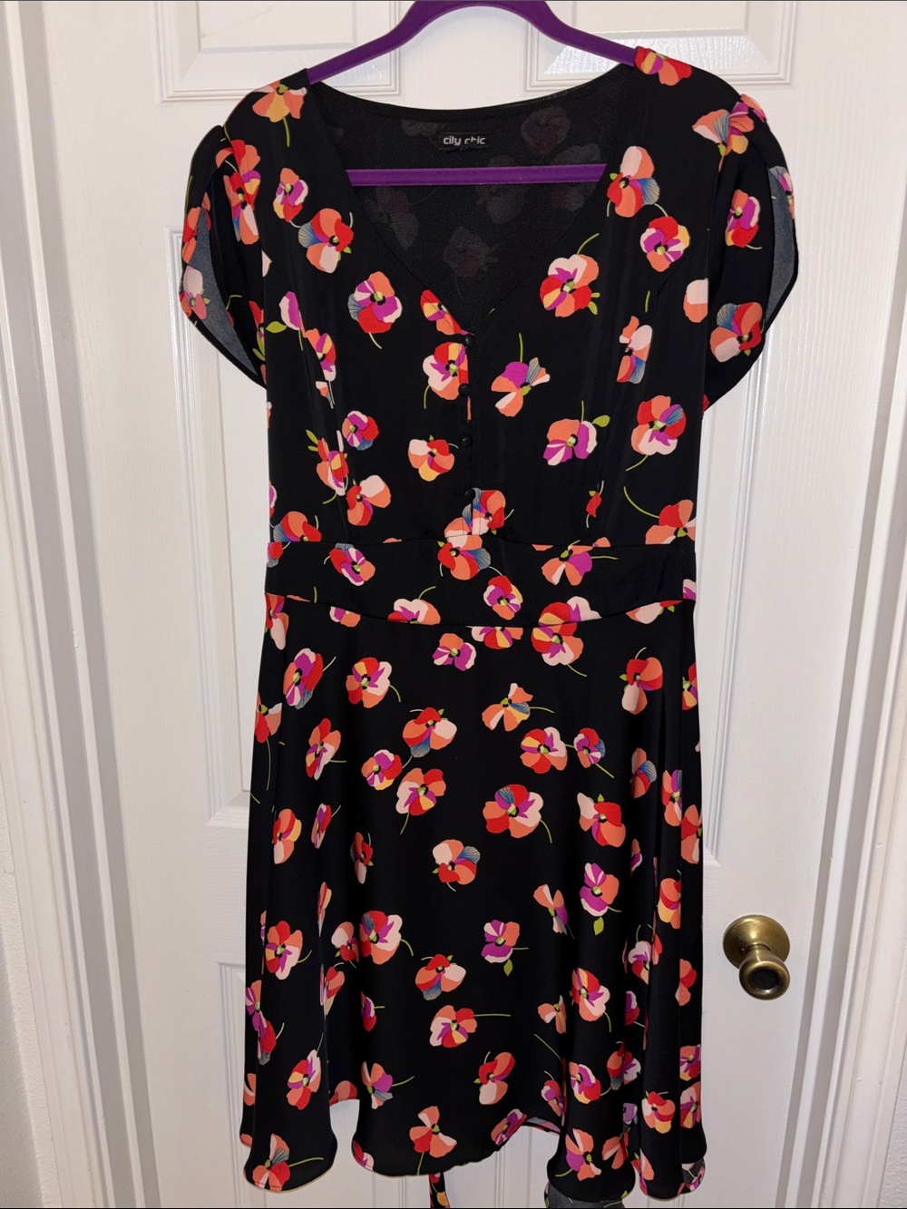 City Chic Navy Blue Mini Dress with Pink & Orange Floral Print
